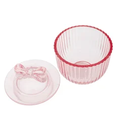 Bote de Vidrio Rosa con Tapa Lazo