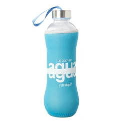 Botella cristal 7x7x25 600ml frase azul