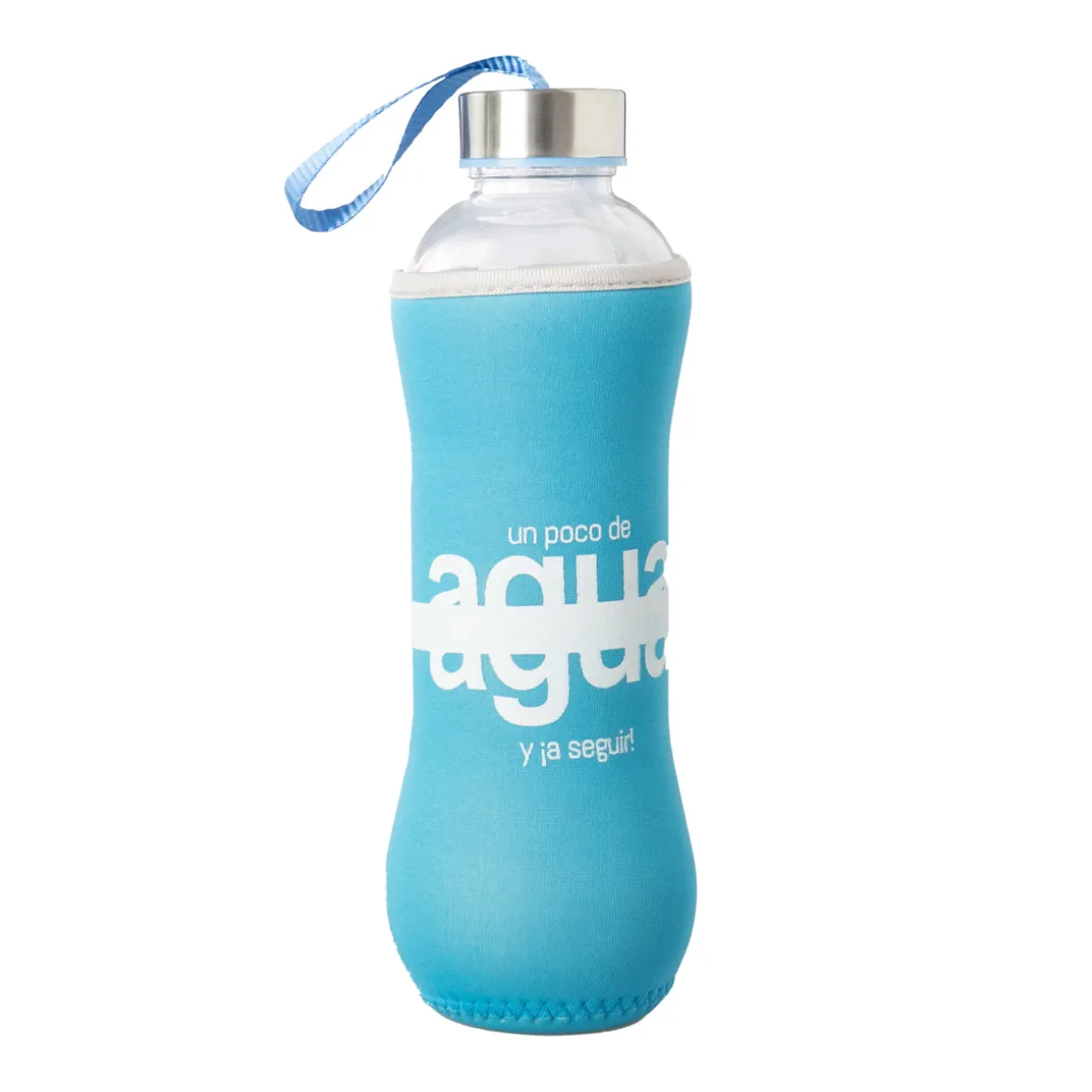 Botella cristal 7x7x25 600ml frase azul