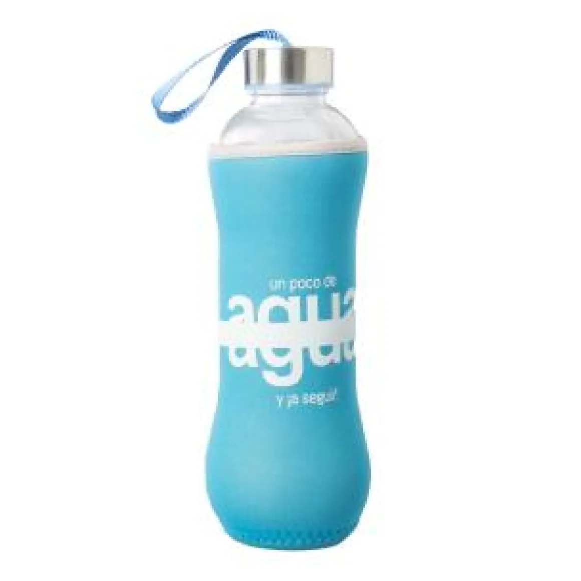 Botella cristal 7x7x25 600ml frase azul