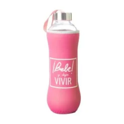 Botella cristal 7x7x25 600ml frase rosa