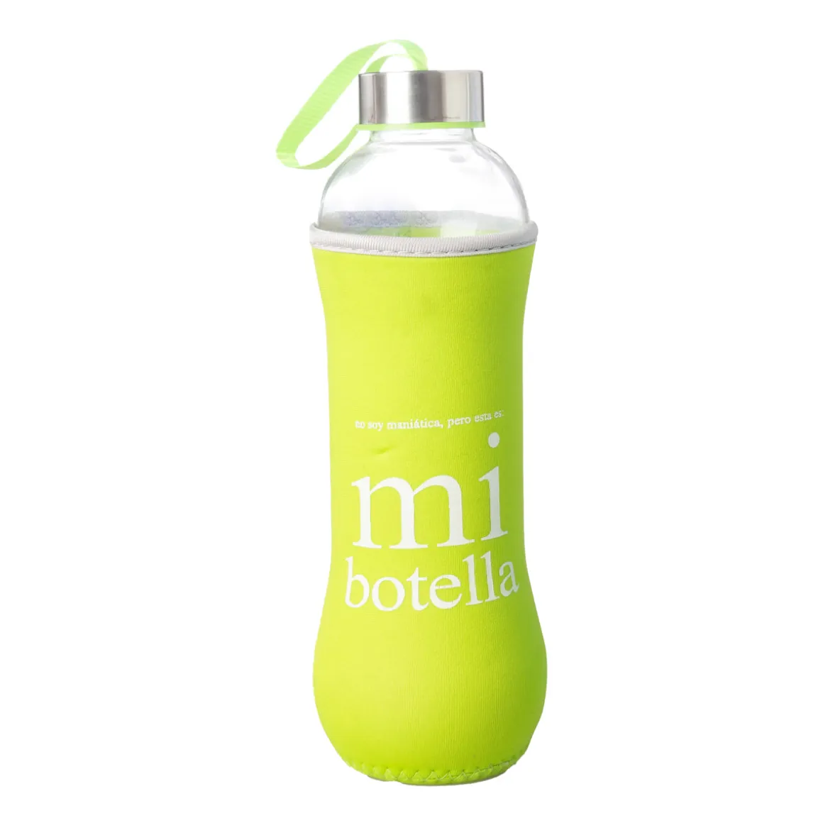 Botella cristal 7x7x25 600ml frase verde