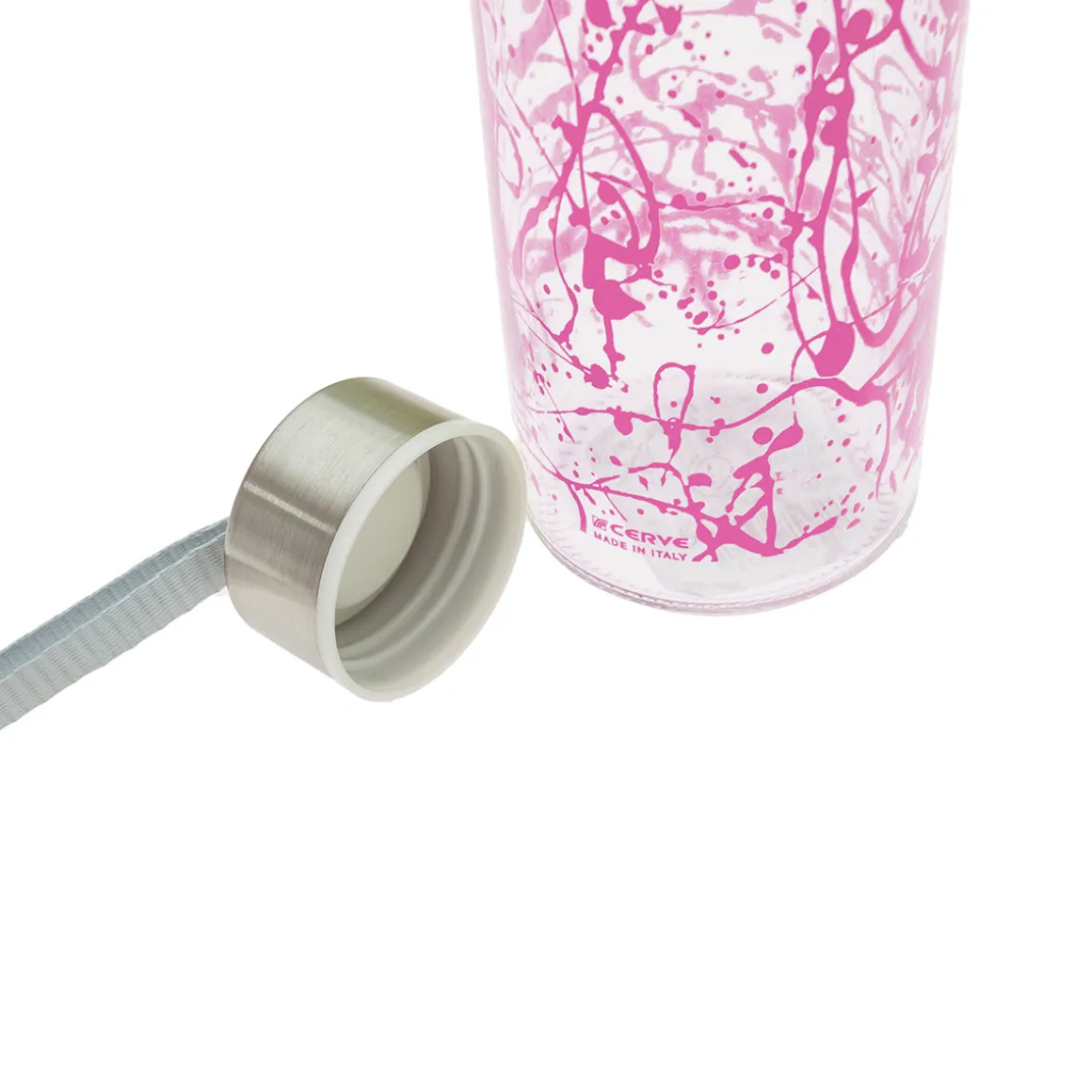 Botella vidrio 500cc tapa y lazo rosa