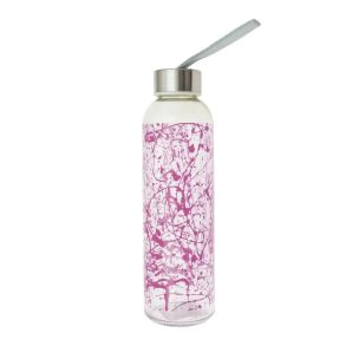 Botella vidrio 500cc tapa y lazo rosa