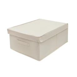 Caja Plegable Beige con Tapa y Asa 28X34X15