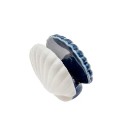 Concha Decorativa de Porcelana Blanco y Azul