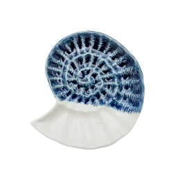 Concha Decorativa de Porcelana Blanco y Azul