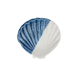 Concha de Mar Decorativa de Porcelana Blanco y Azul