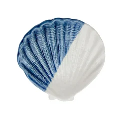 Concha de Mar Decorativa de Porcelana Blanco y Azul