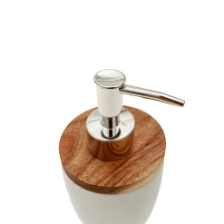 Dispensador de Jabón Mate de Dolomita y Madera de Acacia 7,5 x 7,5 x 17,5 cm