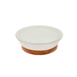 Jabonera Mate Blanca de Dolomita y Madera de Acacia 10,5 x 10,5 x 3 cm