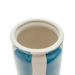 Jarrón Blanco y Azul de Cerámica 11 x 20 cm