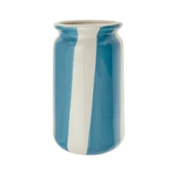 Jarrón Blanco y Azul de Cerámica 11 x 20 cm