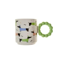 Mug porcelana gato/perro asa verde