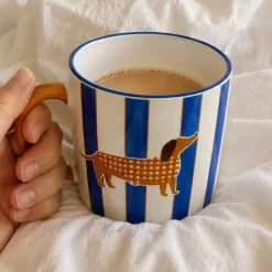 Mug porcelana perro rayas azul