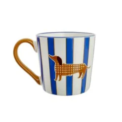 Mug porcelana perro rayas azul