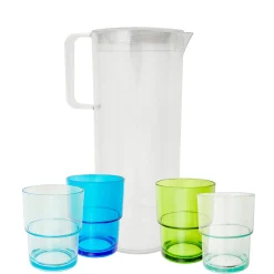 Pack Jarra con 4 Vasos de Acrílico Multicolor