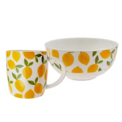 Pack Taza y Bowl de Cerámica con Estampado de Limones