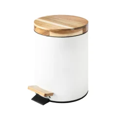 Papelera de Acero con Pedal y Tapa de acacia