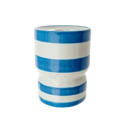 Portavela de Cerámica Azul a Rayas 8 x 8 x 11,5 cm