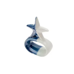 Servilletero Decorativo Estrella de Mar de Porcelana Blanco y Azul