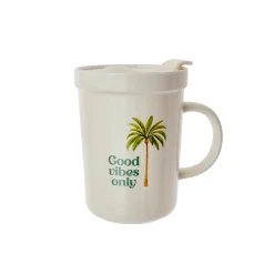 Taza de Cerámica con Tapa "Good Vibes Only"
