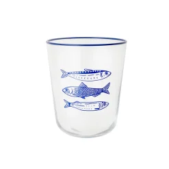 Vaso de Cristal Decorado con Motivo Marino azul