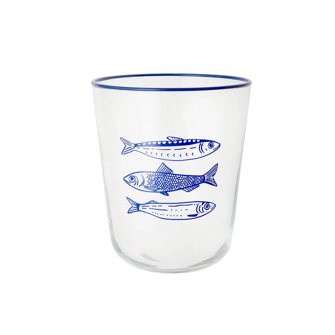 Vaso de Cristal Decorado con Motivo Marino azul