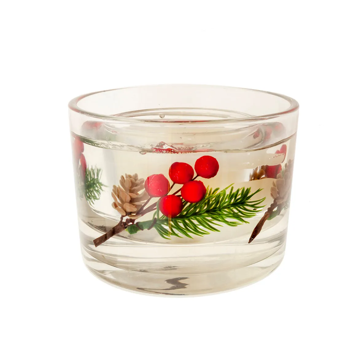 Vaso vela gel decoración acebo