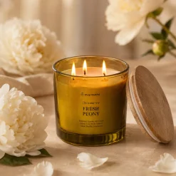Vela Perfumada Fresh Peony · Aroma Floral Fresco · 3 mechas de 320 g