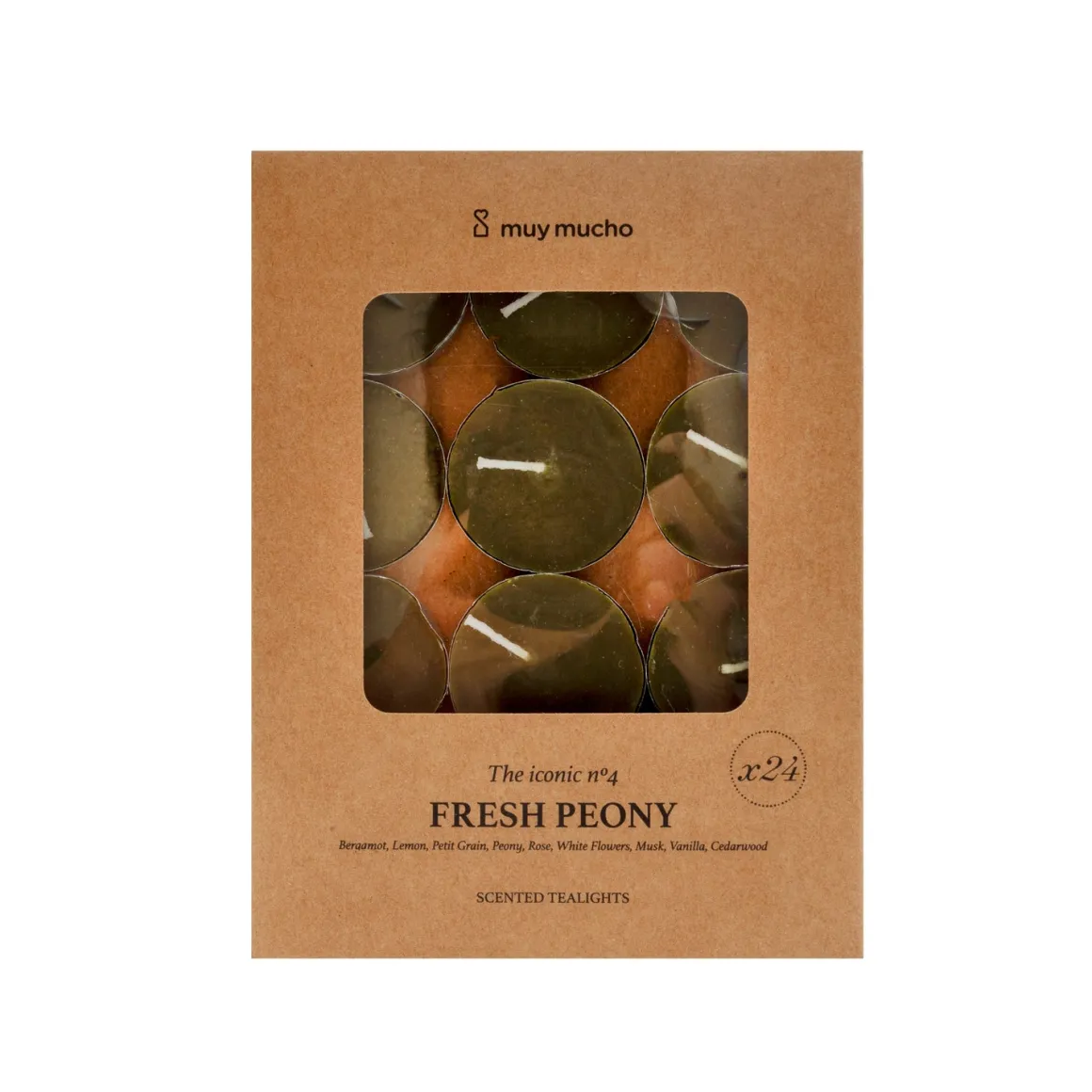 Velas de Té Perfumadas Fresh Peony Pack de 24 Unidades